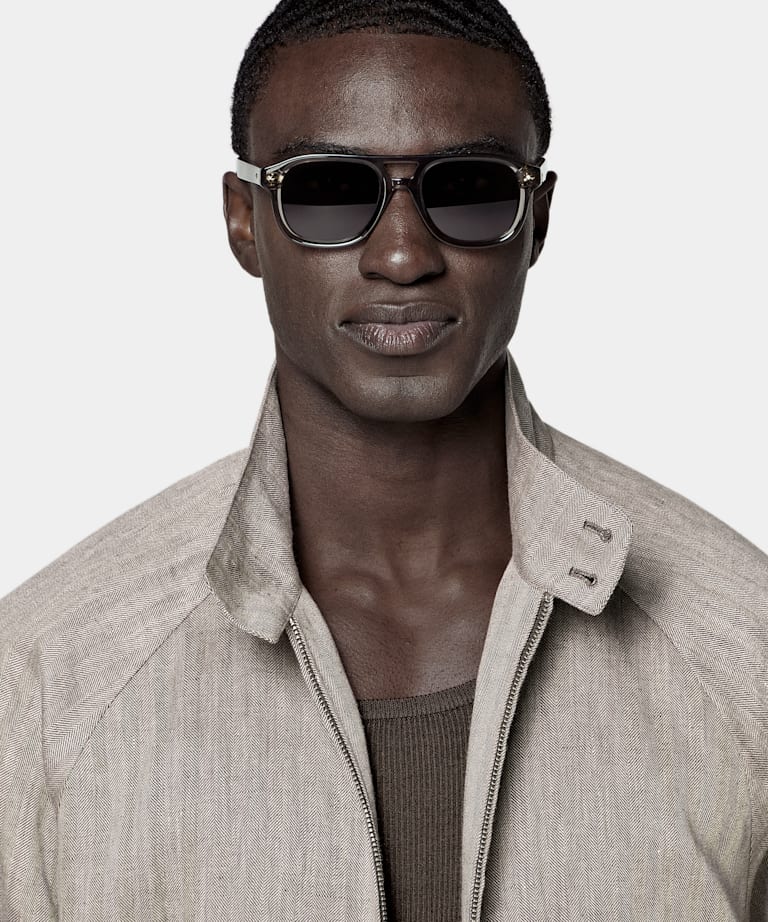 Dark Brown Herringbone Raglan Bomber Jacket