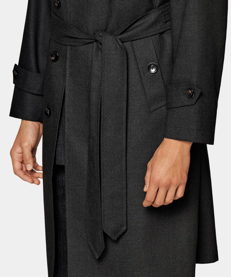 Dark Grey Belted Trench Coat