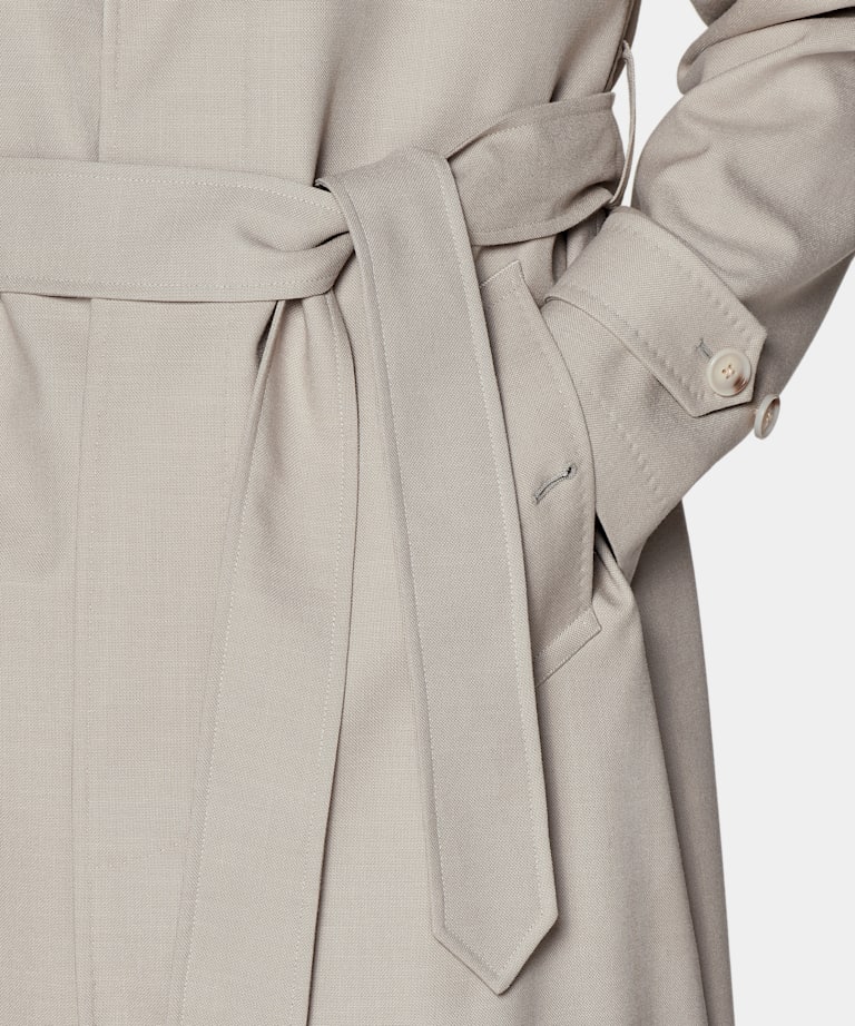 Manteau long ceinturé taupe clair
