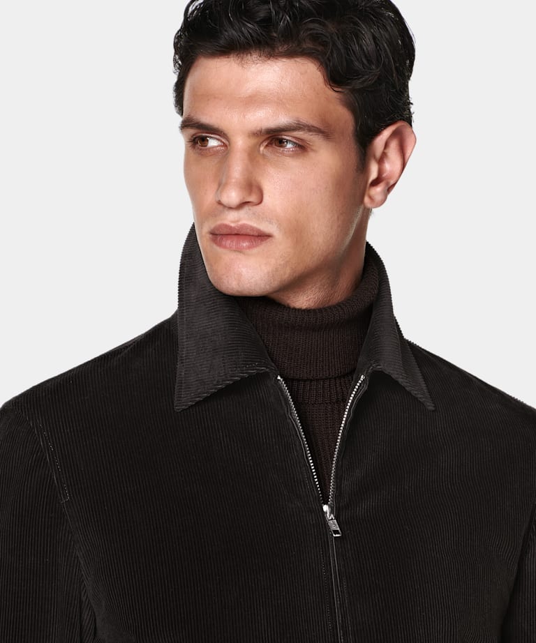 Dark Brown Corduroy Bomber Jacket