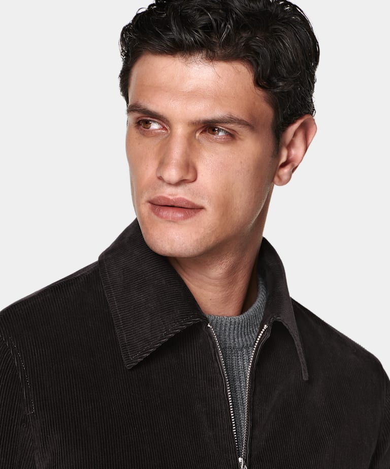 Dark Brown Corduroy Bomber Jacket