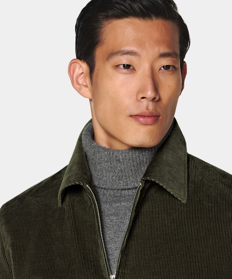 Dark Green Corduroy Bomber Jacket