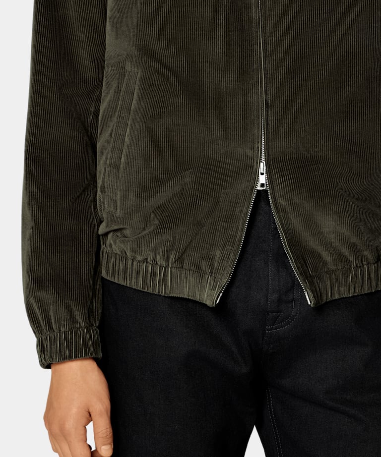 Dark Green Corduroy Bomber Jacket
