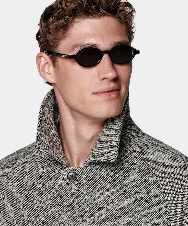 Black Relaxed Raglan Overcoat