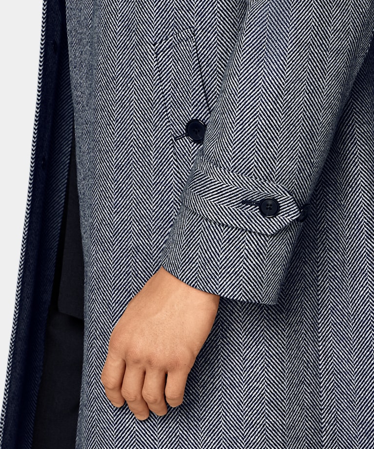 Navy Herringbone Relaxed Raglan Overcoat