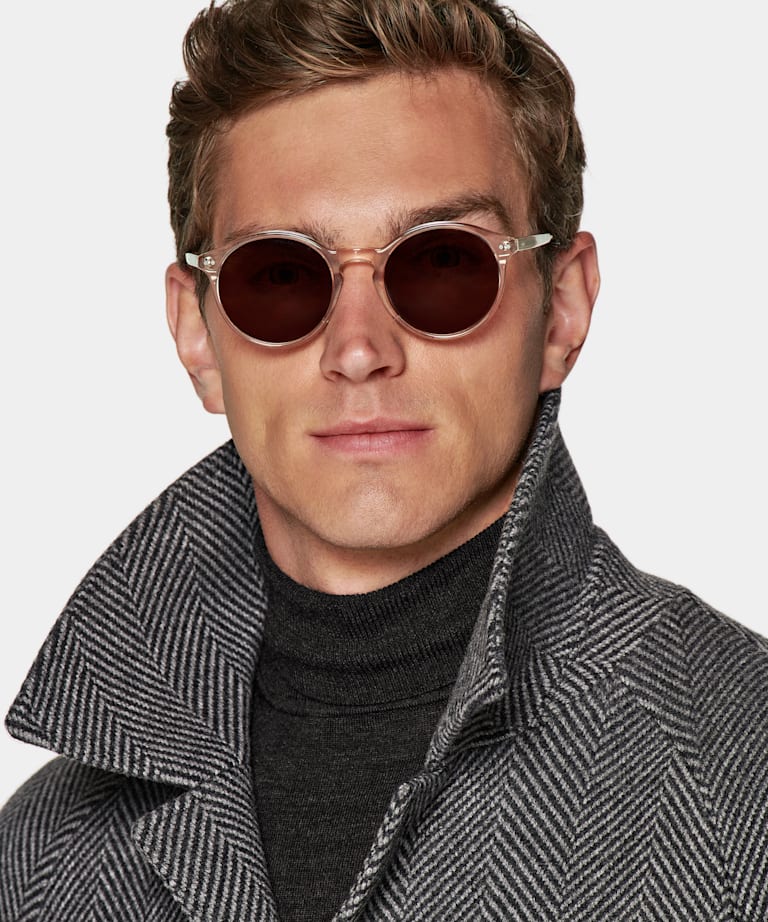 Dark Grey Herringbone Belted Overcoat