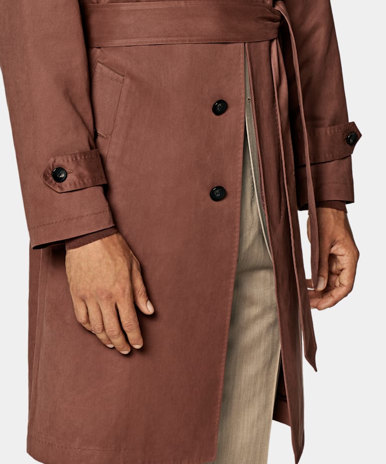 Dark Orange Belted Trench Coat