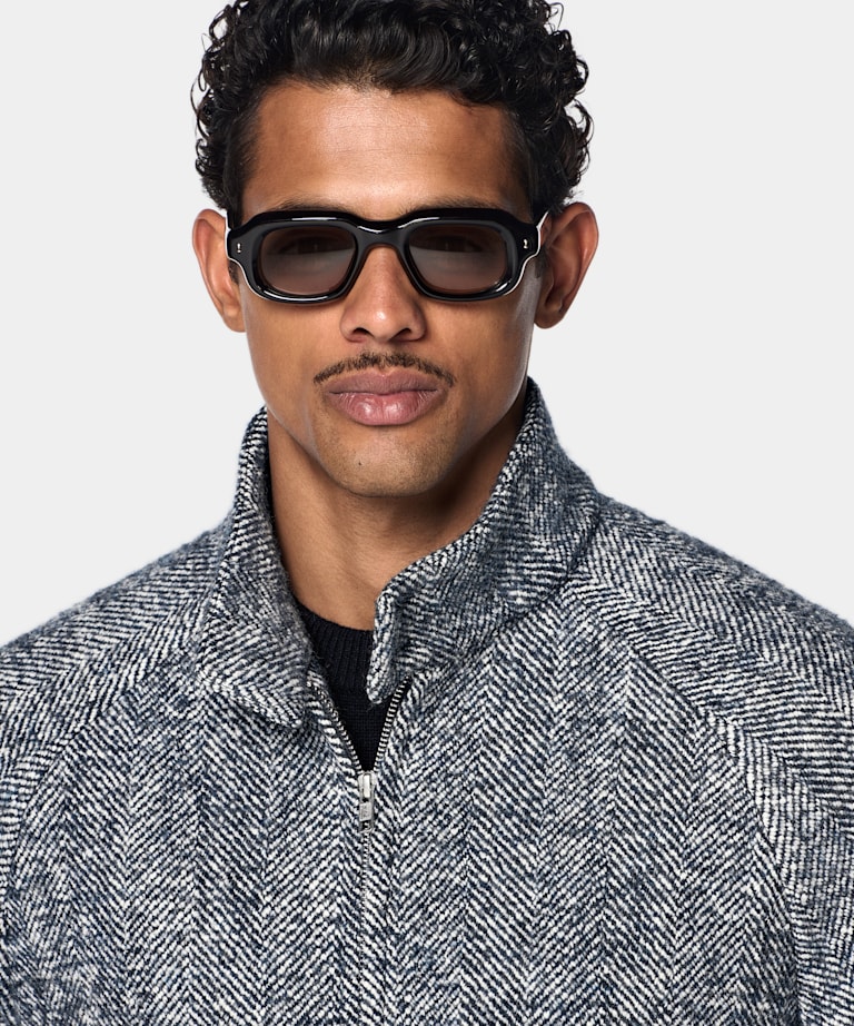 Navy Herringbone Raglan Bomber Jacket