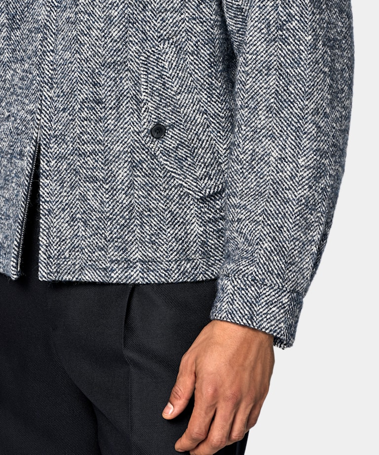 Navy Herringbone Raglan Bomber Jacket