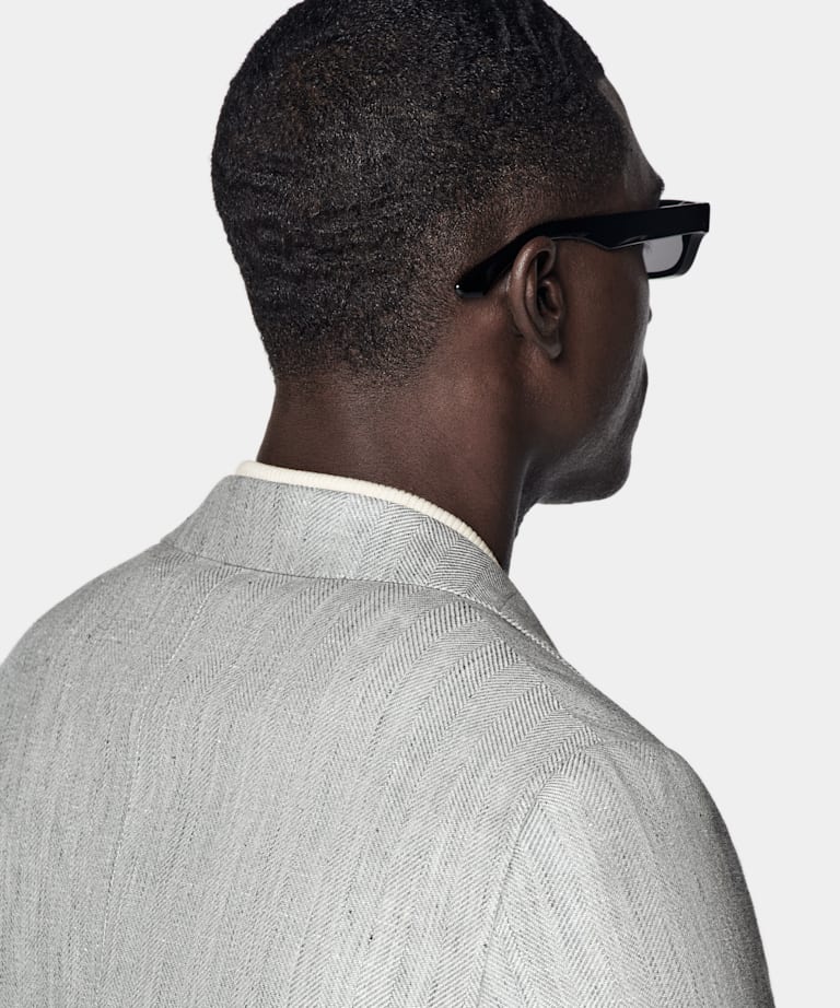 Light Grey Herringbone Tailored Fit Havana Blazer