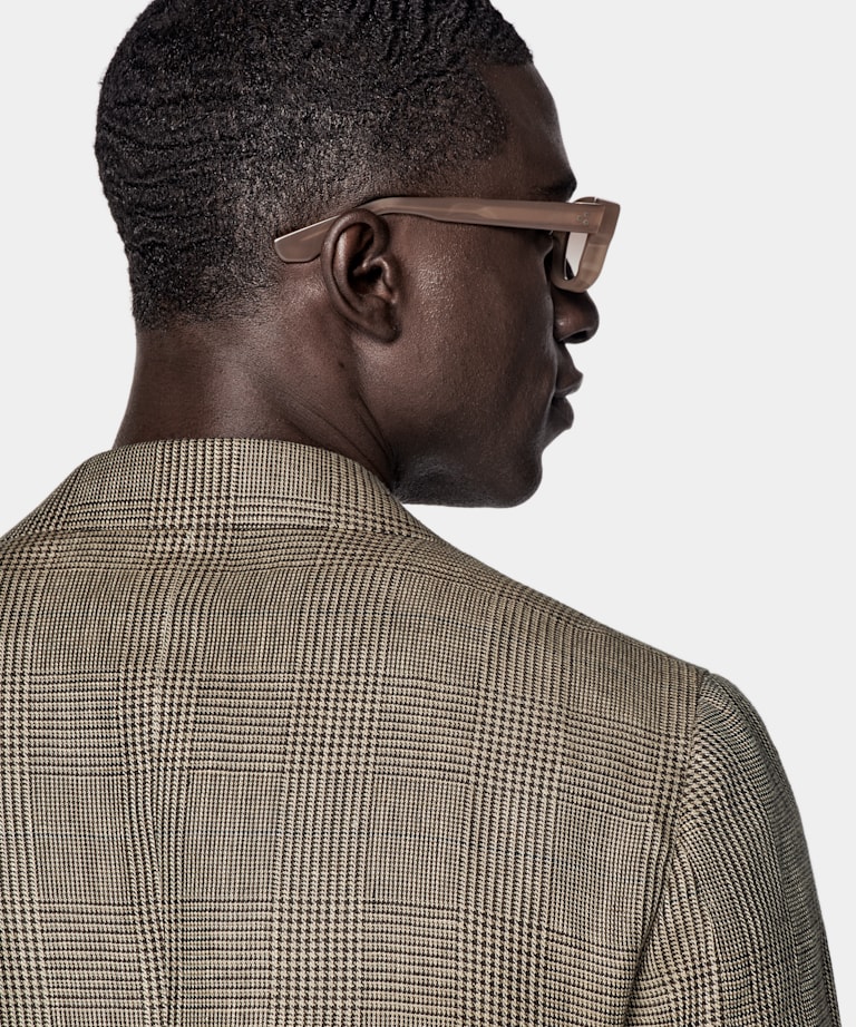 Mid Brown Checked Tailored Fit Havana Blazer