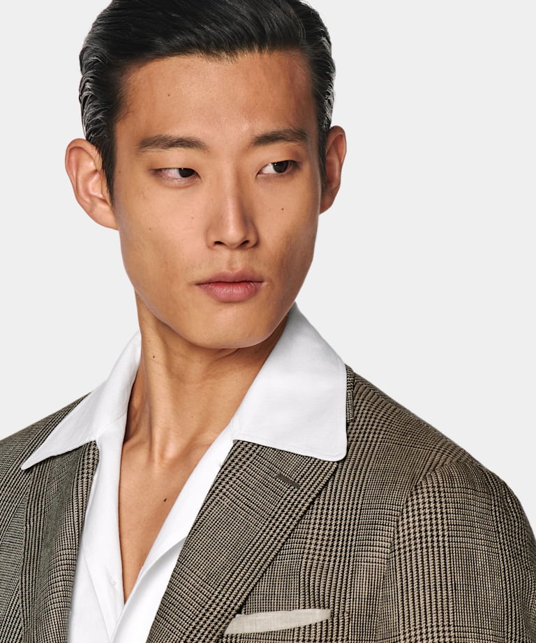 Mid Brown Checked Tailored Fit Havana Blazer
