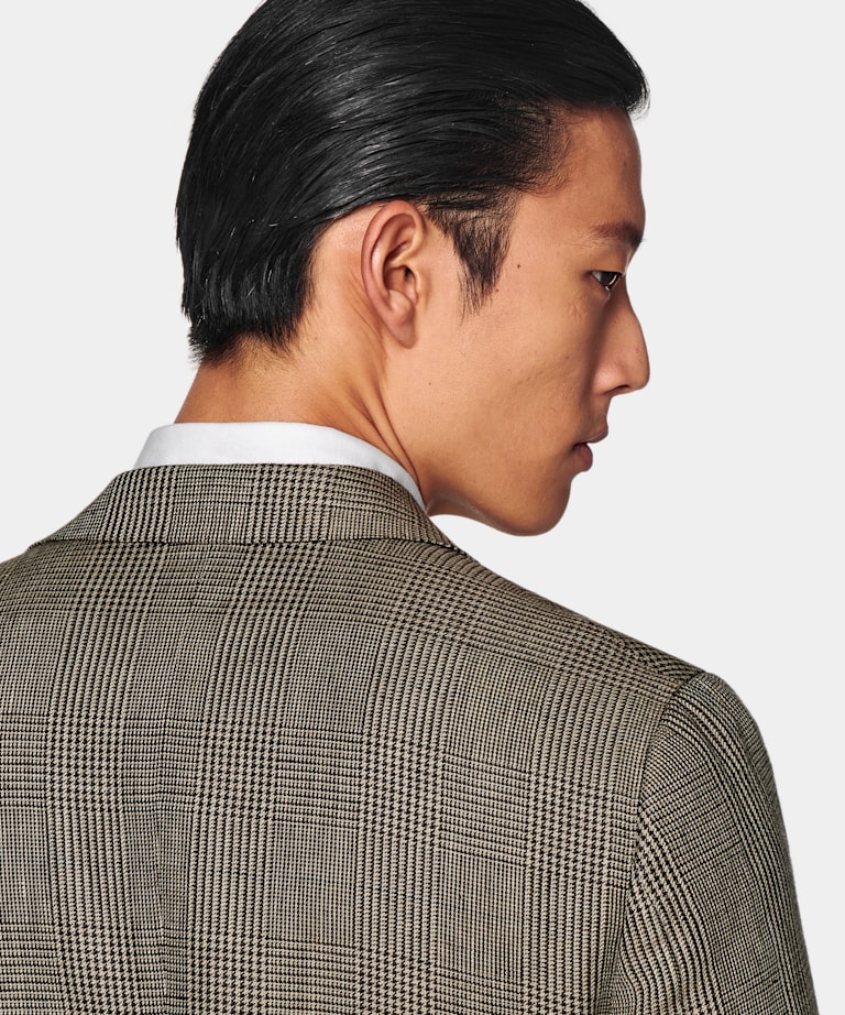 Mid Brown Checked Tailored Fit Havana Blazer
