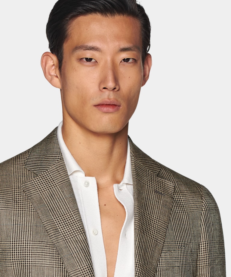 Mid Brown Checked Tailored Fit Havana Blazer