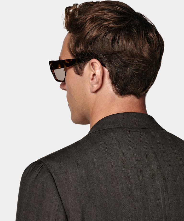 Dark Brown Herringbone Tailored Fit Havana Blazer