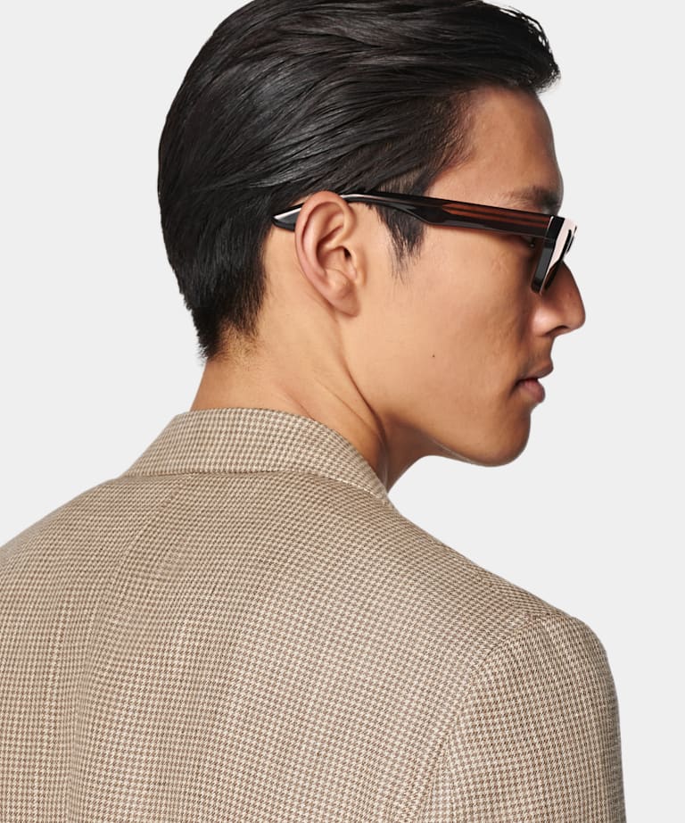 Mid Brown Houndstooth Relaxed Fit Roma Blazer