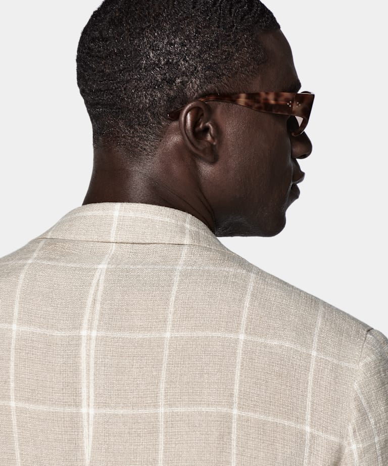 Light Taupe Checked Relaxed Fit Roma Blazer