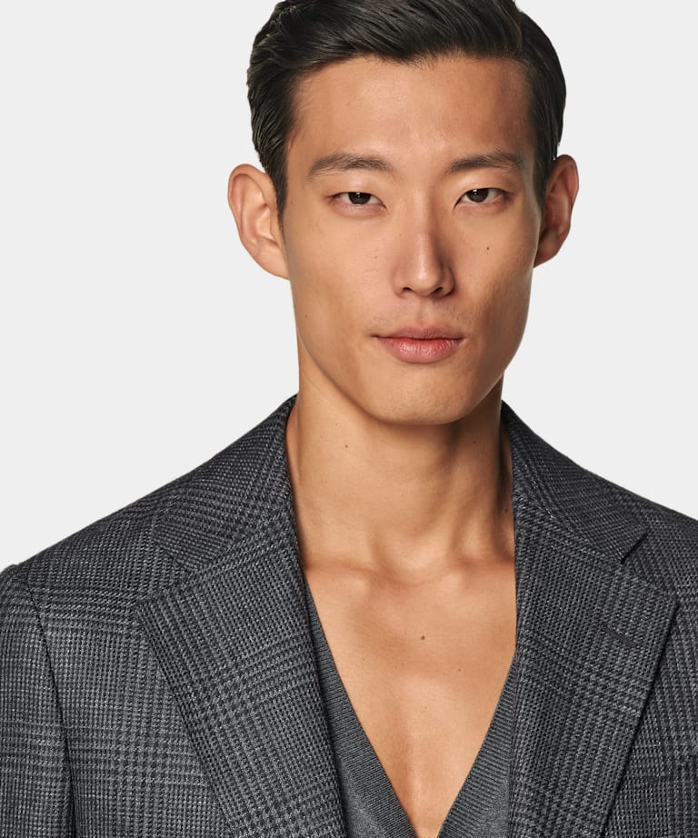 Dark Grey Checked Tailored Fit Havana Blazer