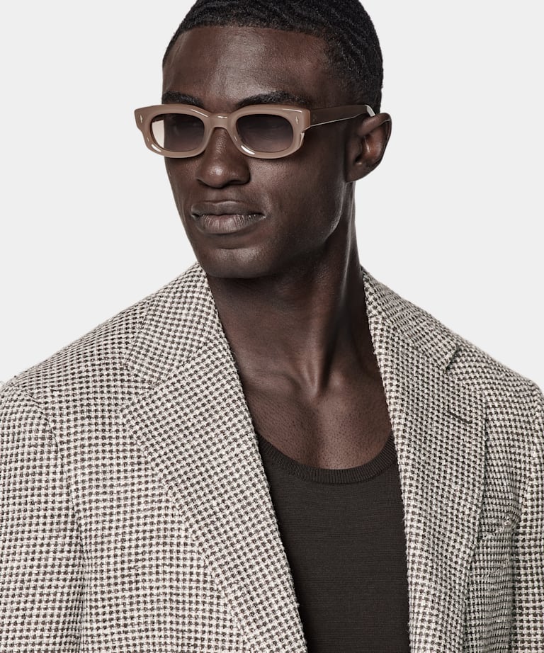 Mid Brown Checked Relaxed Fit Roma Blazer