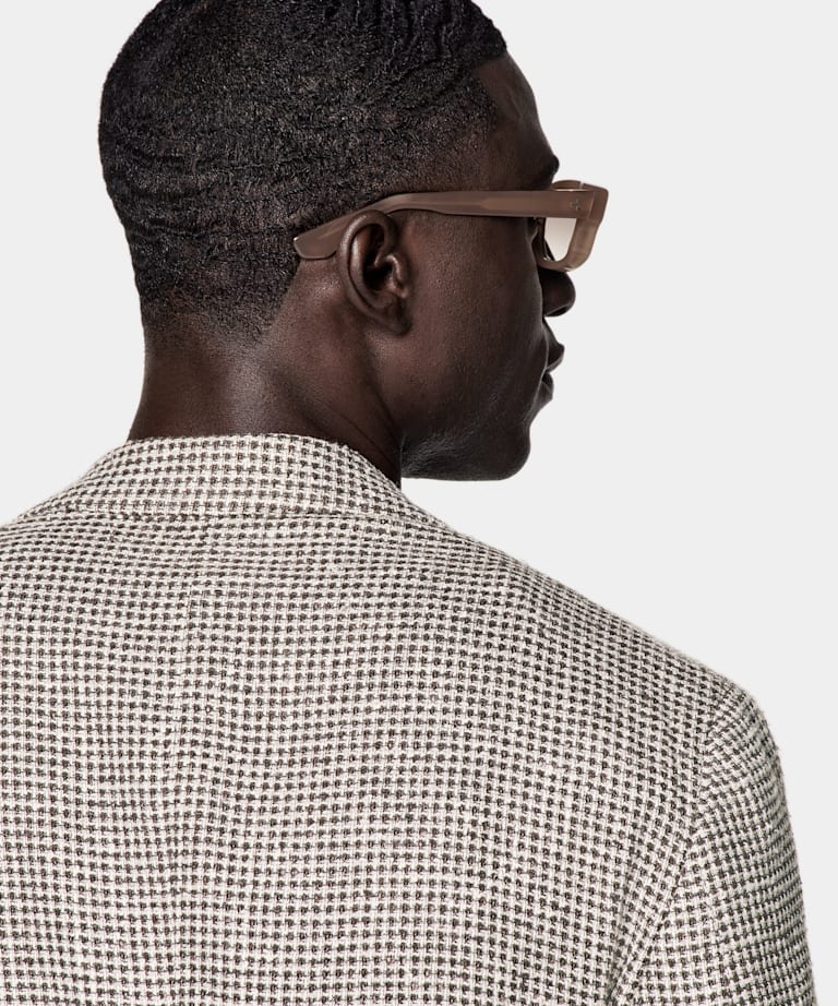 Mid Brown Checked Relaxed Fit Roma Blazer