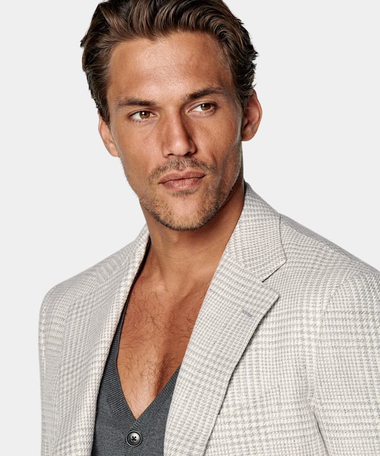 Light Grey Checked Relaxed Fit Roma Blazer