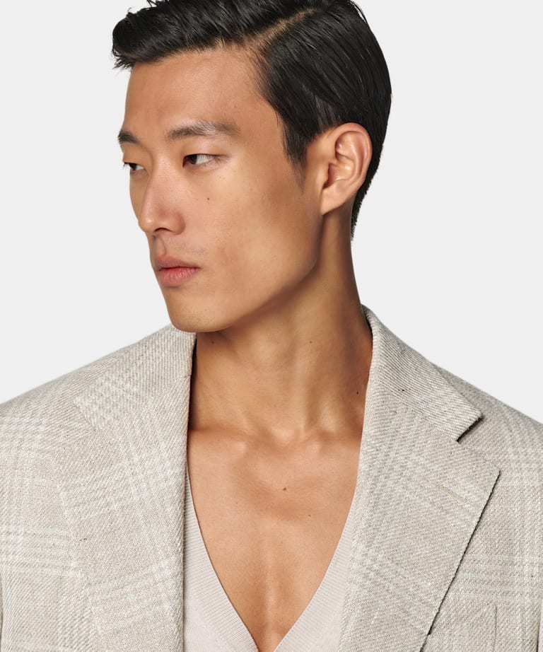 Sand Checked Relaxed Fit Roma Blazer