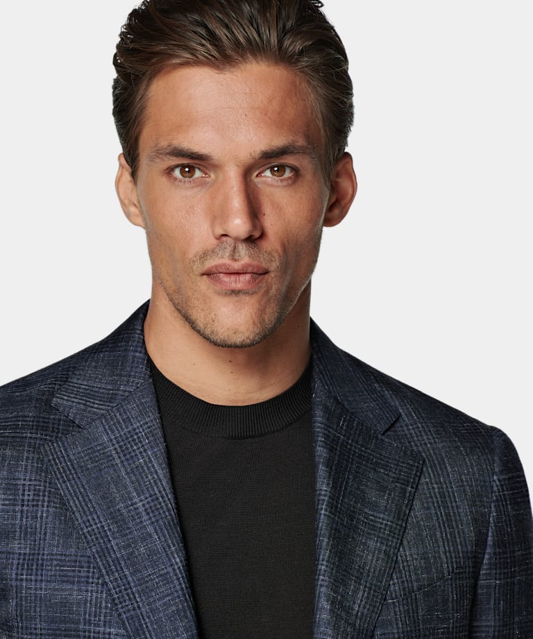 Navy Checked Tailored Fit Havana Blazer