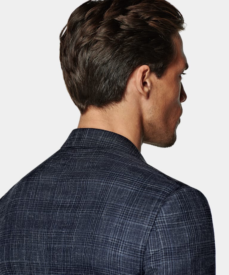 Navy Checked Tailored Fit Havana Blazer