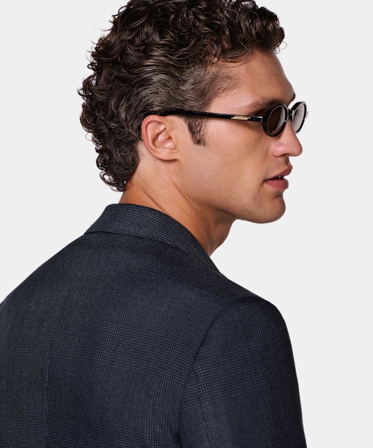 Navy Checked Tailored Fit Havana Blazer