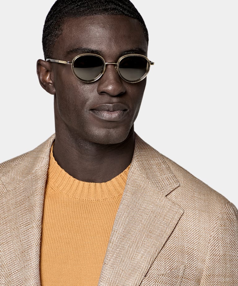 Light Brown Herringbone Relaxed Fit Roma Blazer