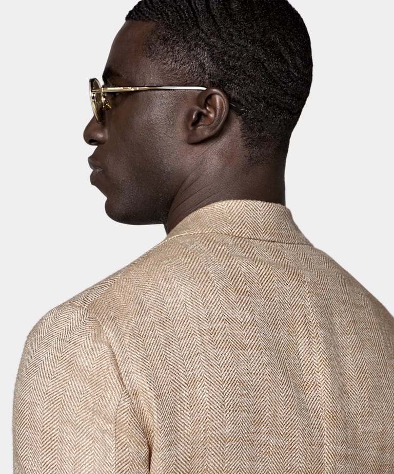 Light Brown Herringbone Relaxed Fit Roma Blazer