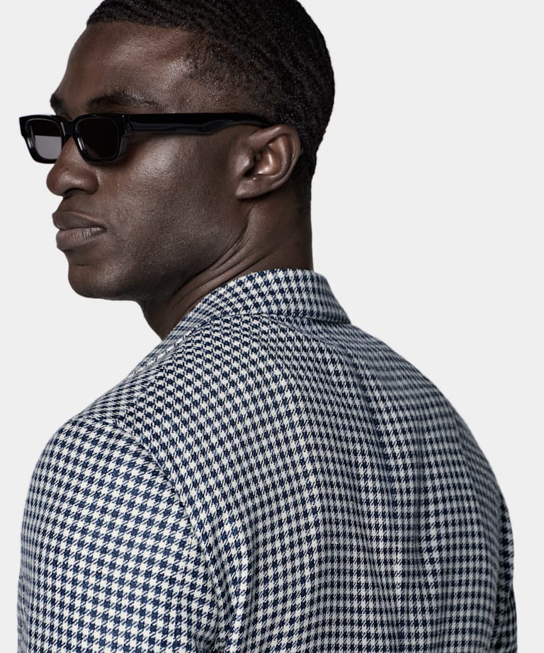 Navy Houndstooth Relaxed Fit Roma Blazer