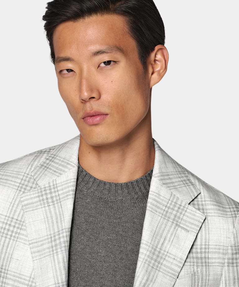 Light Grey Checked Tailored Fit Havana Blazer