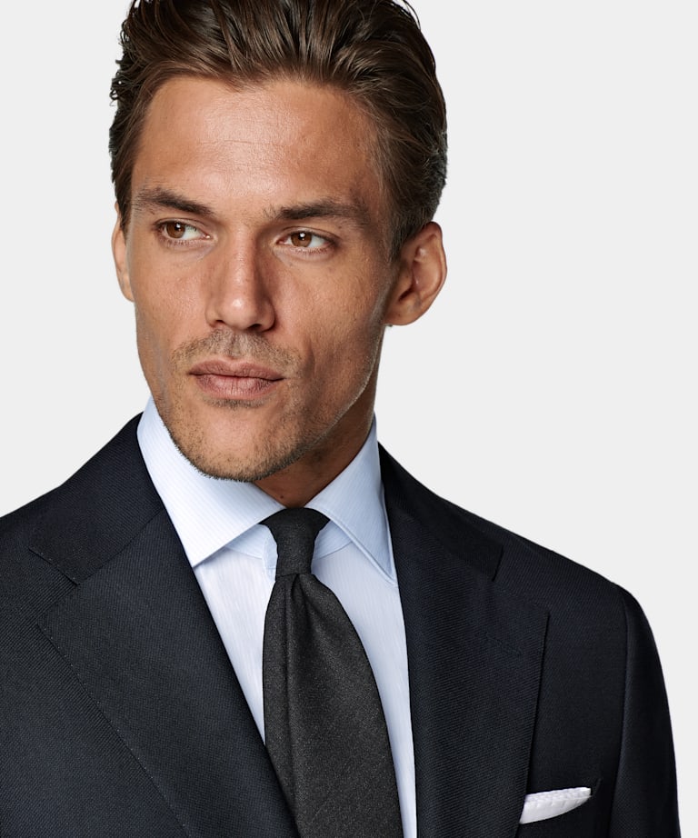 Navy Bird's Eye Tailored Fit Havana Suit Jacket