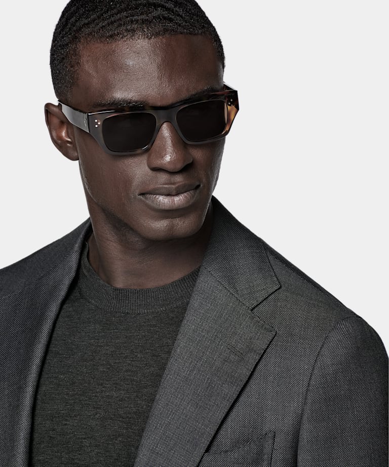 Dark Grey Bird's Eye Tailored Fit Havana Suit Jacket