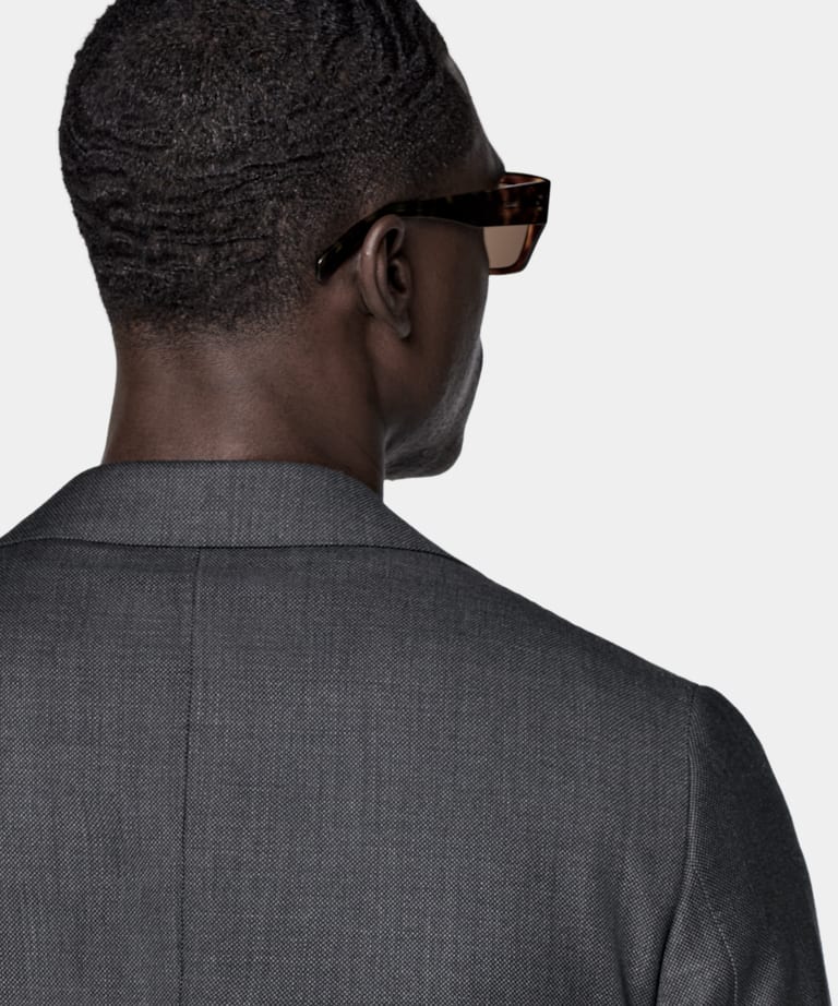 Dark Grey Bird's Eye Tailored Fit Havana Suit Jacket