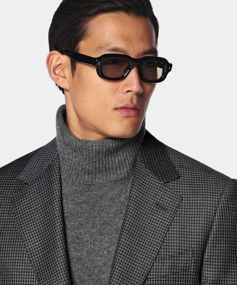 Mid Grey Houndstooth Tailored Fit Milano Blazer