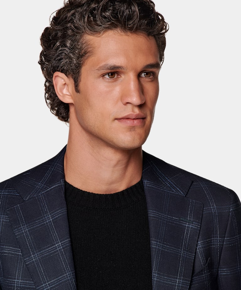 Navy Checked Tailored Fit Havana Blazer