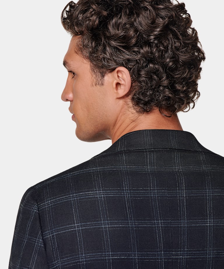 Navy Checked Tailored Fit Havana Blazer