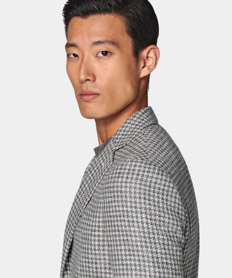 Mid Grey Houndstooth Tailored Fit Havana Blazer