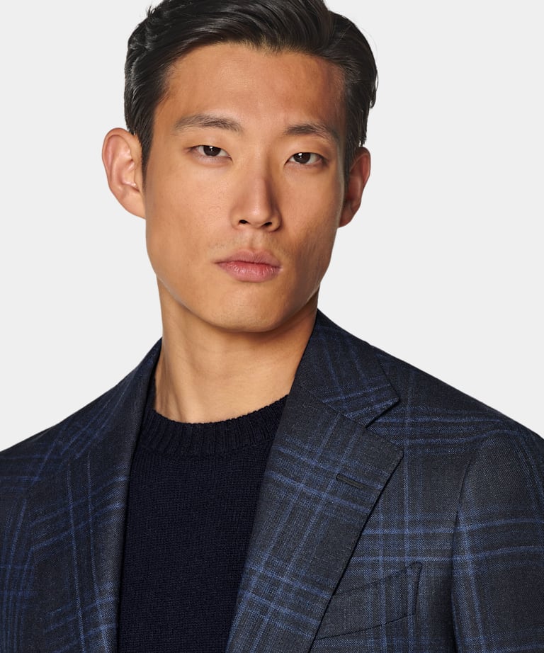 Navy Checked Tailored Fit Havana Blazer