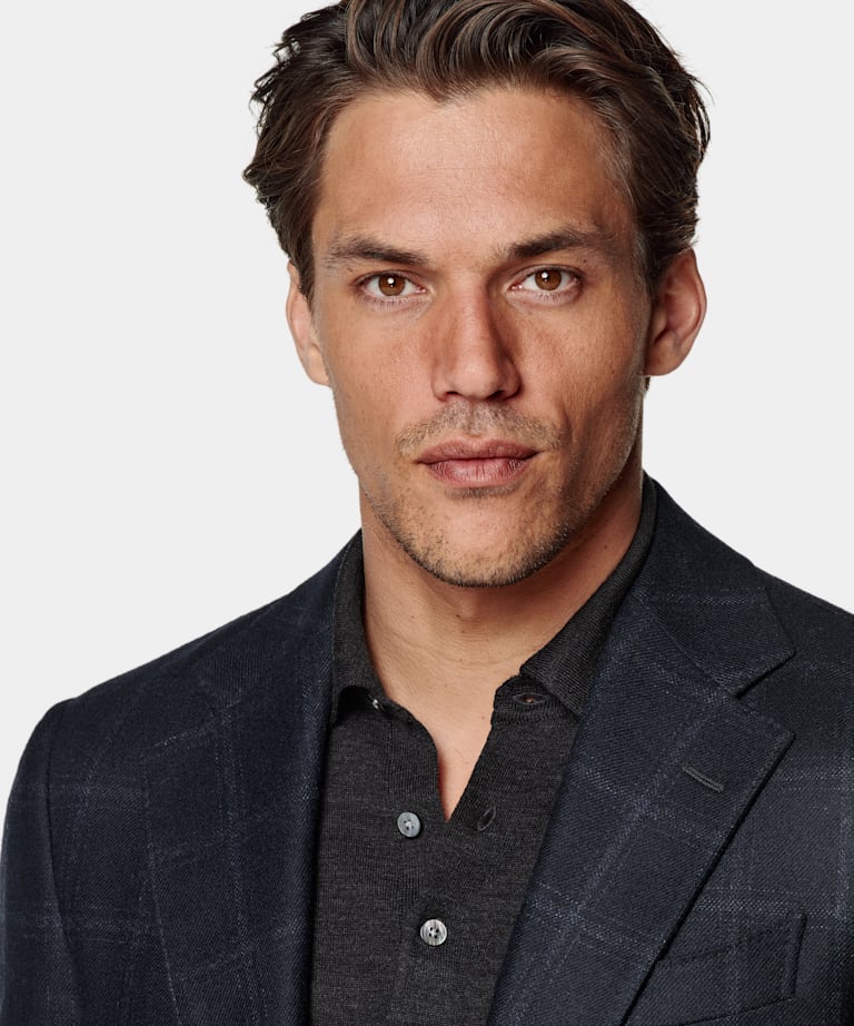 Navy Checked Tailored Fit Havana Blazer
