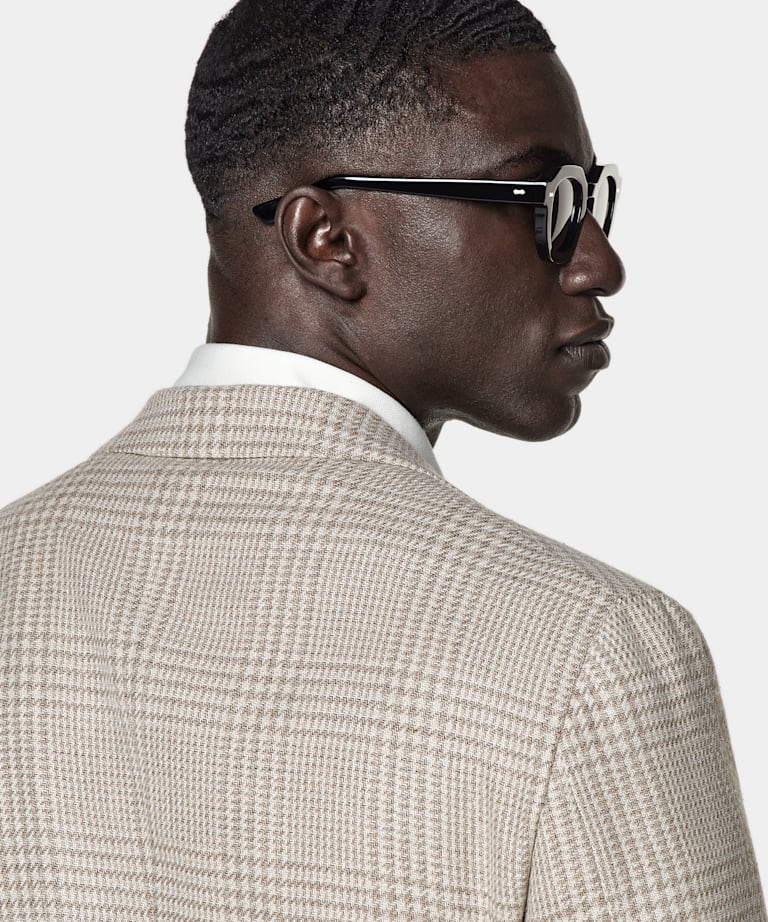 Sand Checked Relaxed Fit Roma Blazer