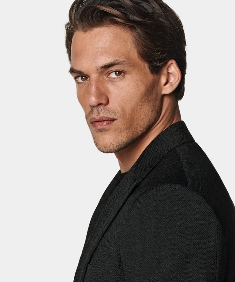 Blazer Milano negro punto de espiga corte Tailored