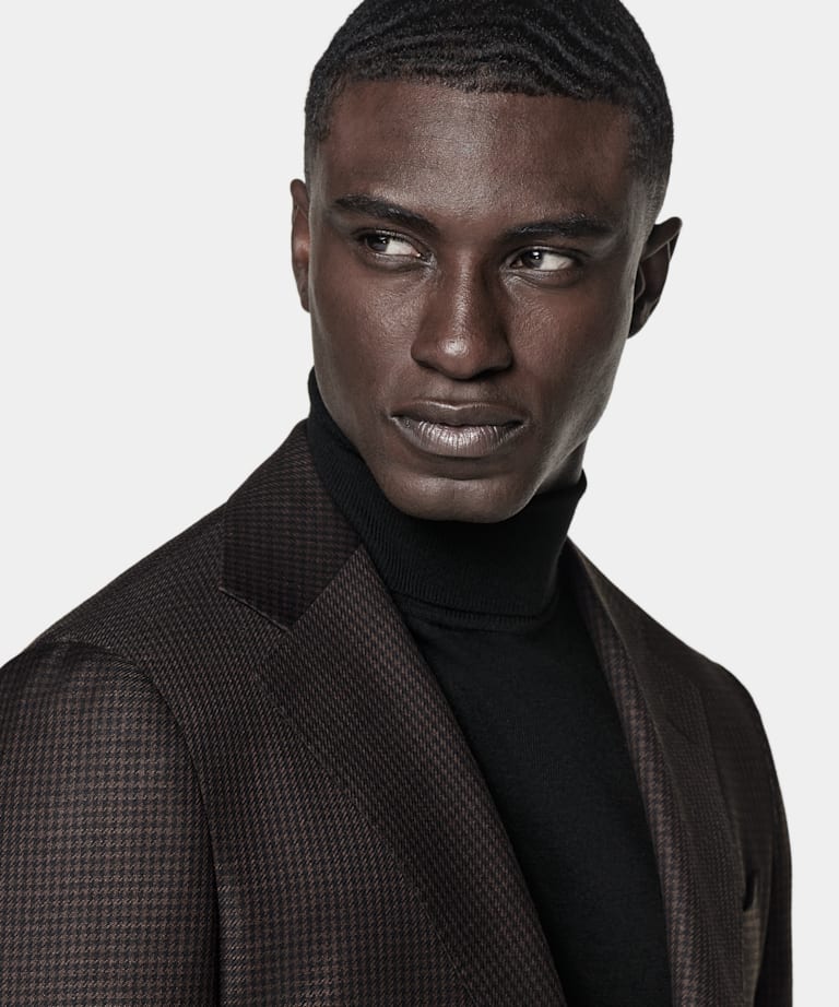 Dark Brown Houndstooth Tailored Fit Havana Blazer