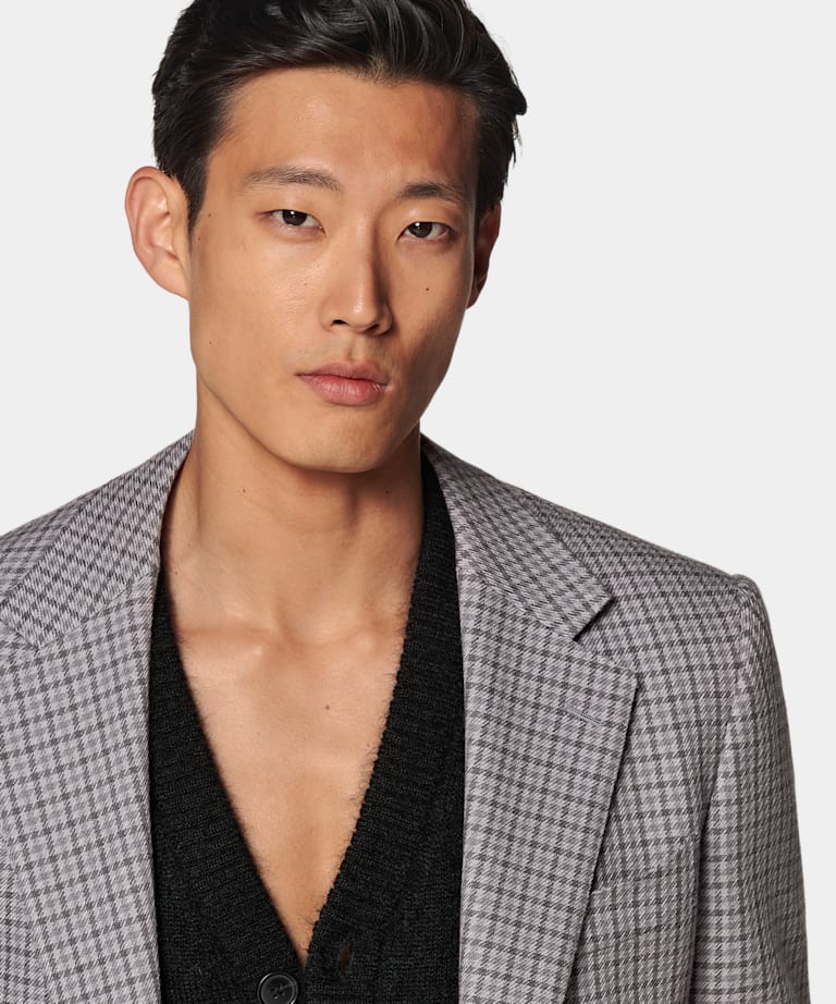 Taupe Checked Tailored Fit Milano Blazer