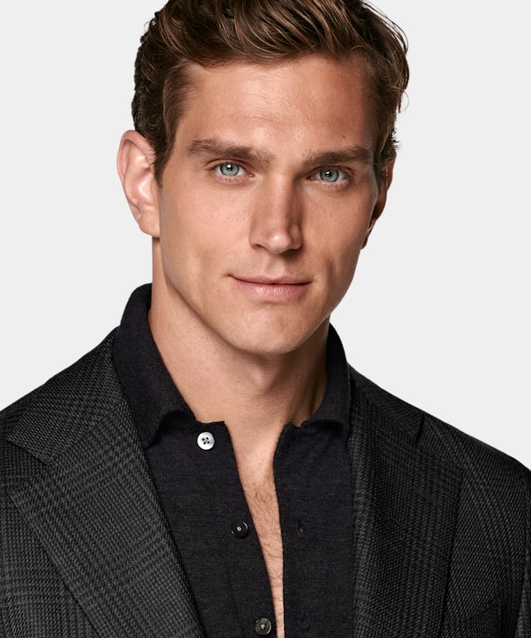 Dark Grey Checked Tailored Fit Havana Blazer