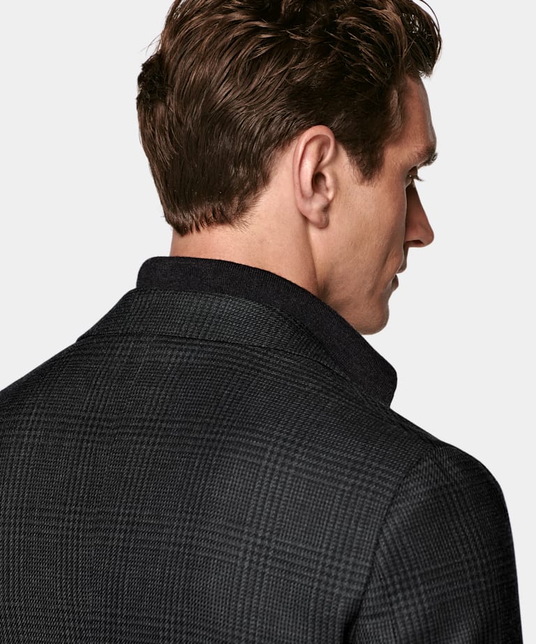 Dark Grey Checked Tailored Fit Havana Blazer