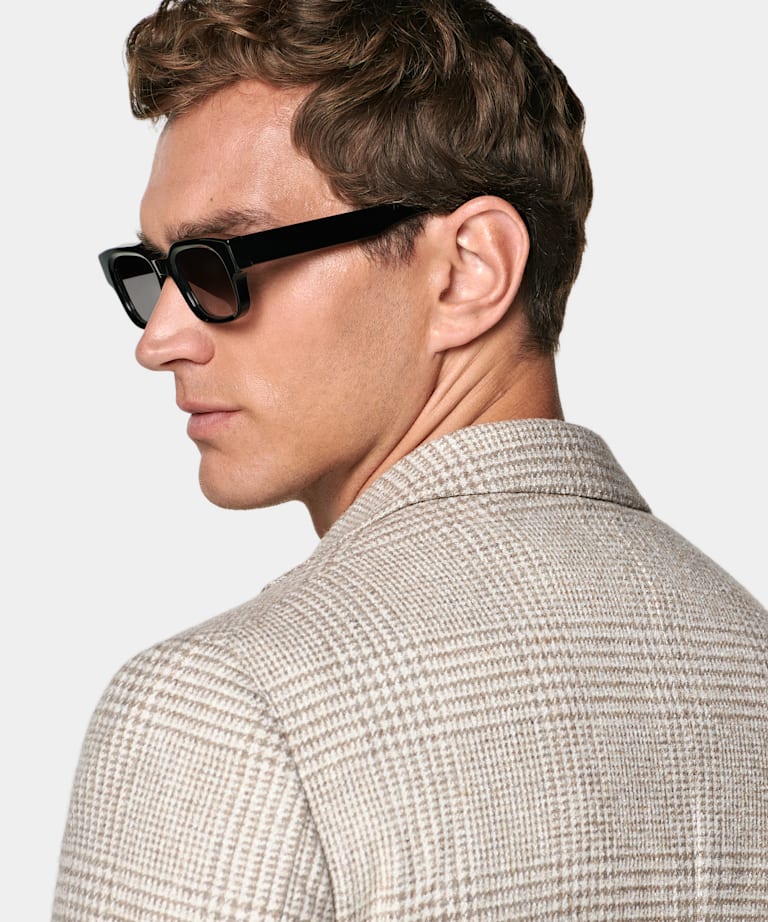 Sand Checked Relaxed Fit Roma Blazer
