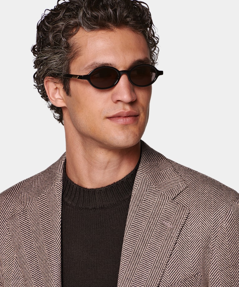 Pink Herringbone Relaxed Fit Roma Blazer